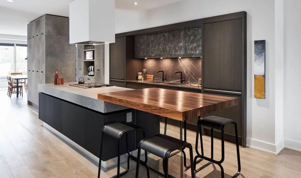 Kitchen Island Integrated Dining Island Wood Stone Contrast