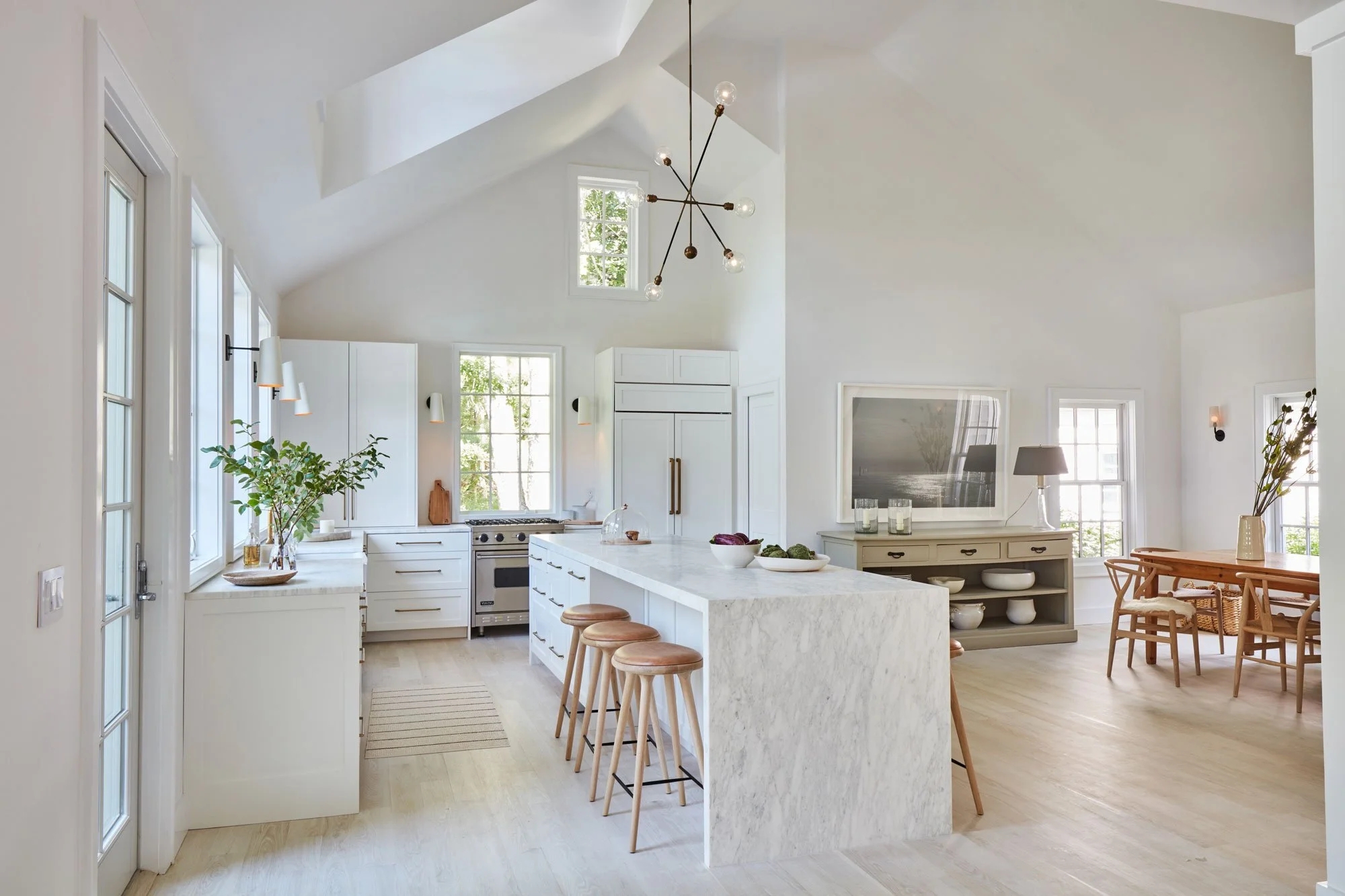 Kitchen Island Marble Waterfall: Scandi farmhouse kitchen island.
