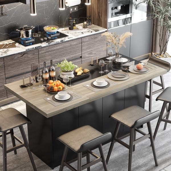 Kitchen Island Matte Black Base Modern L-Shaped Island