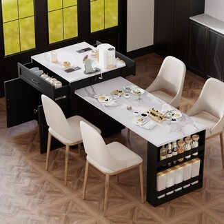 Kitchen Island Modern Black Island With Side Storage Shelves