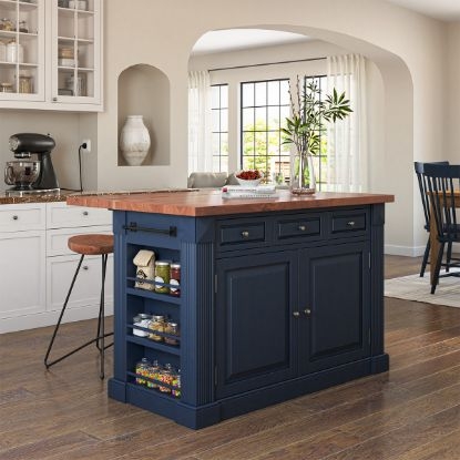 Kitchen Island Navy Blue Base Side Spice Rack Storage