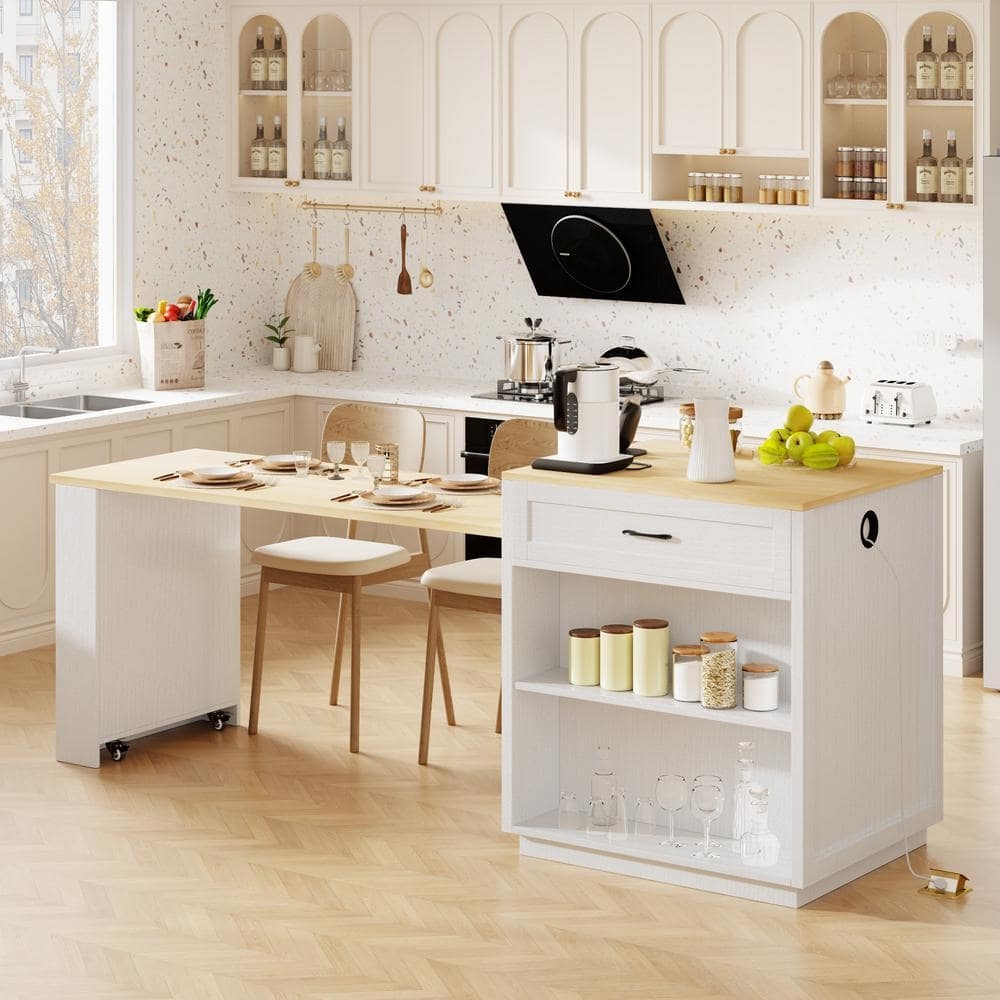 Kitchen Island Space Saving Breakfast Bar With Power Outlet