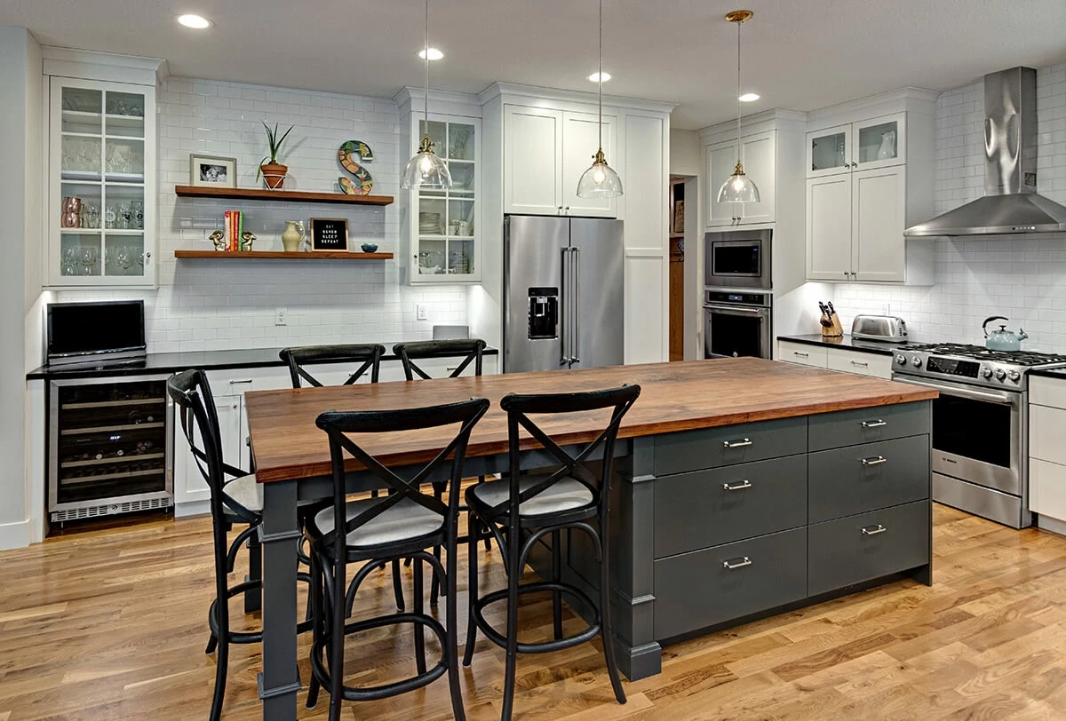Kitchen Island Two Tone Cabinetry Wood Top Island Table Combo