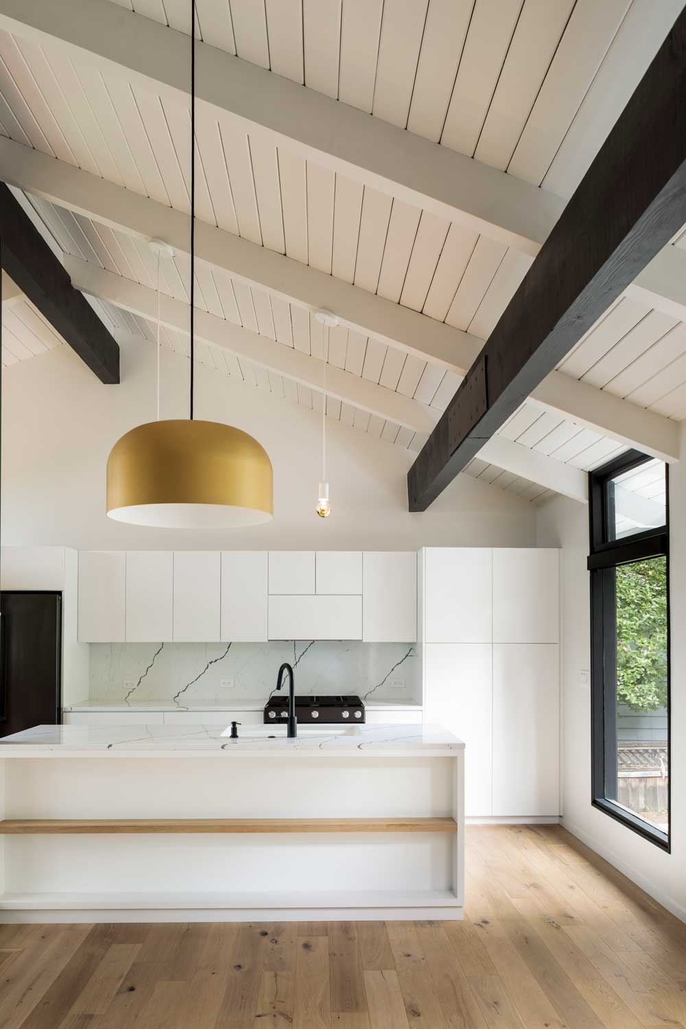 Kitchen Island: Vaulted Ceiling Kitchen Beams in Gold