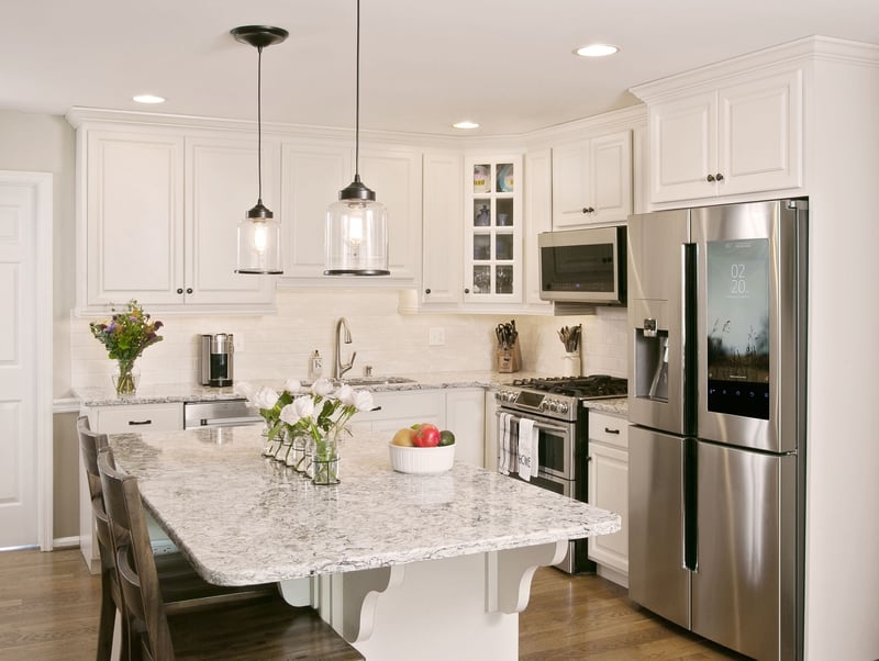 Kitchen Island With Decorative Corbels Antique White Cabinets