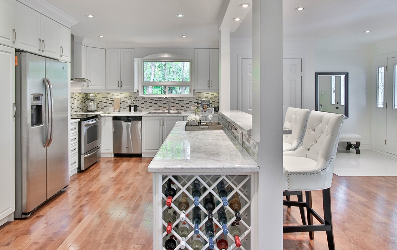 Kitchen Peninsula White Peninsula Wine Rack Tufted Stools