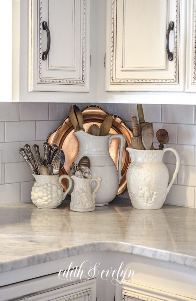 Kitchen Vignette with Ceramic Pitcher Collection Corner Decor