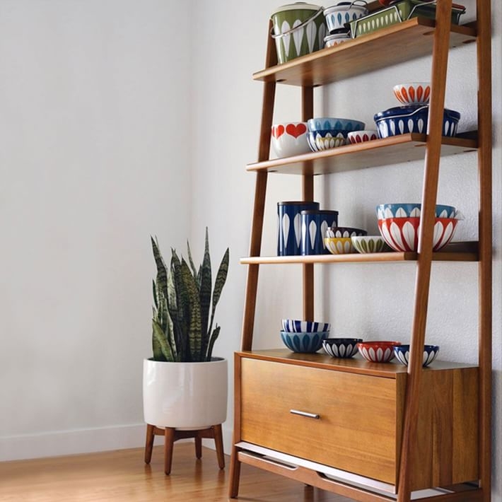 Ladder Bookshelf Leaning Silhouette Mid-Century Ladder Bookshelf
