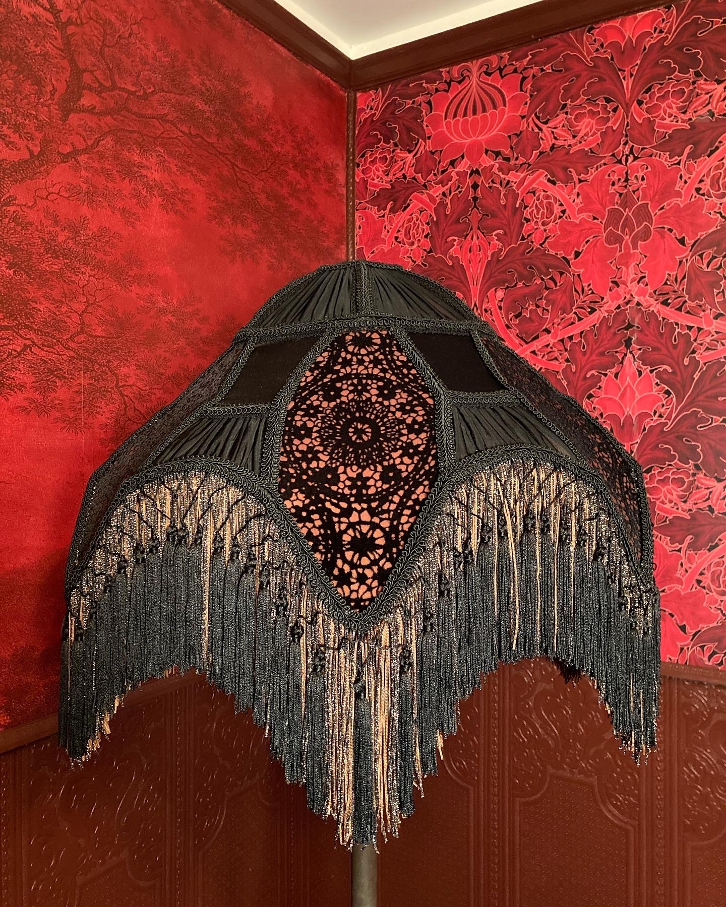 Lampshade Layered Fringe with Gothic Lace Insert Dome Shape