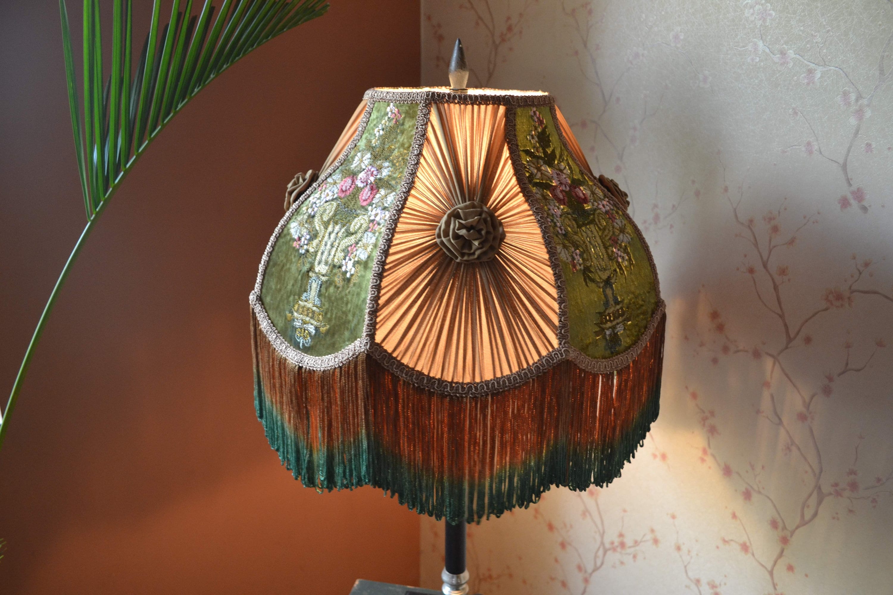 Lampshade Ombre Fringe and Hand Stitched Floral Embroidery