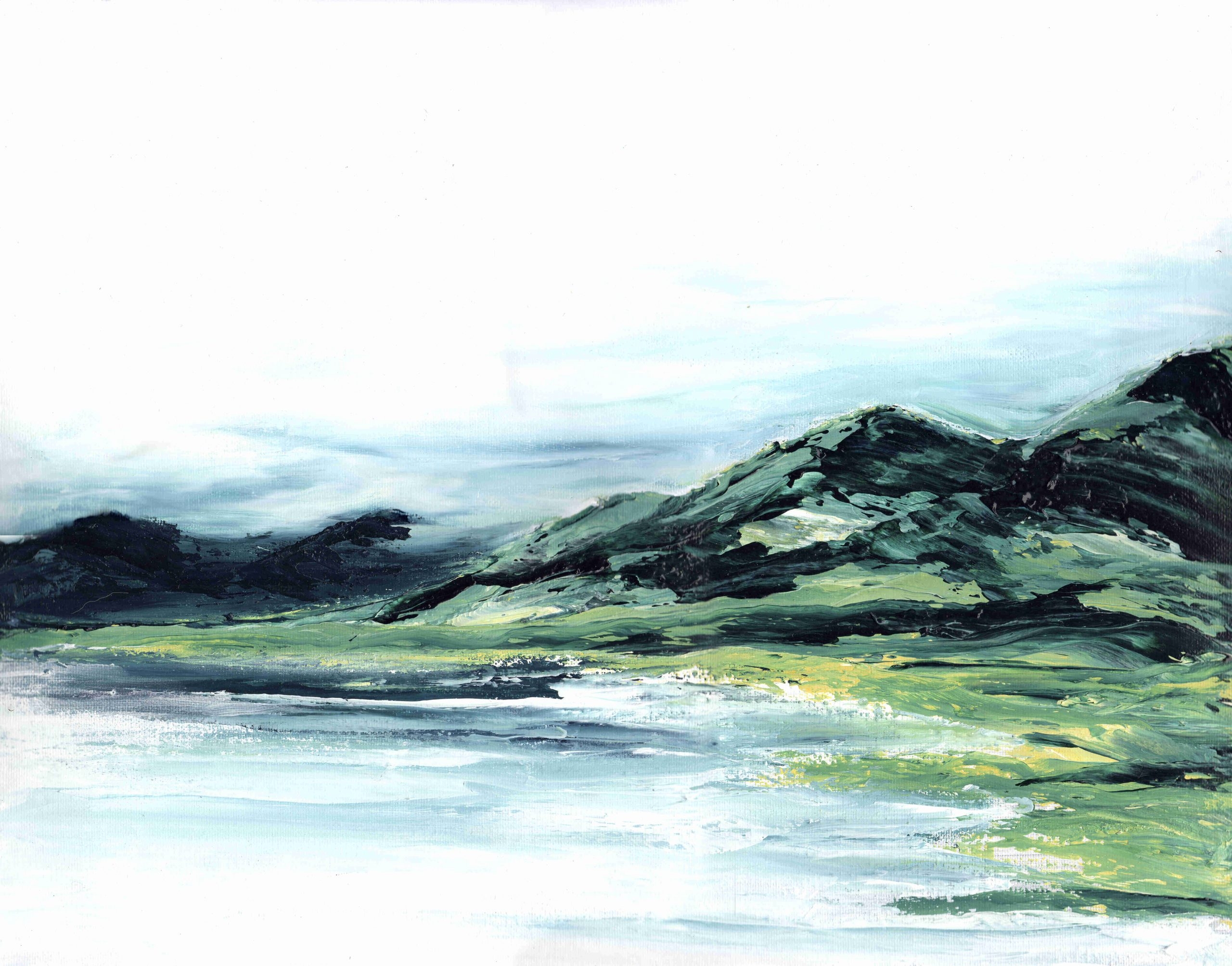 Landscape Painting: Misty Foreground Forest Green Art