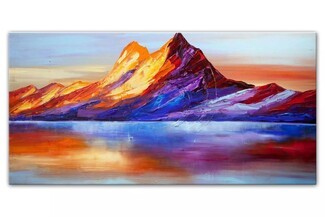 Landscape Painting: Textured Impasto Sunset Mountain Art
