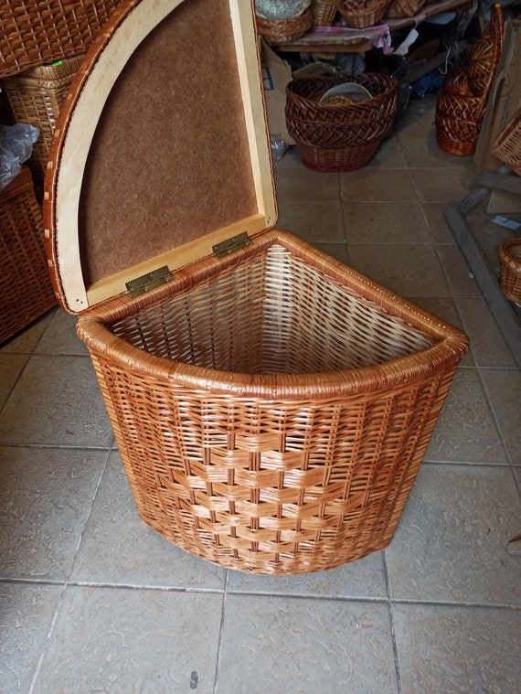Laundry Basket with Hinged Lid Triangular Corner Basket