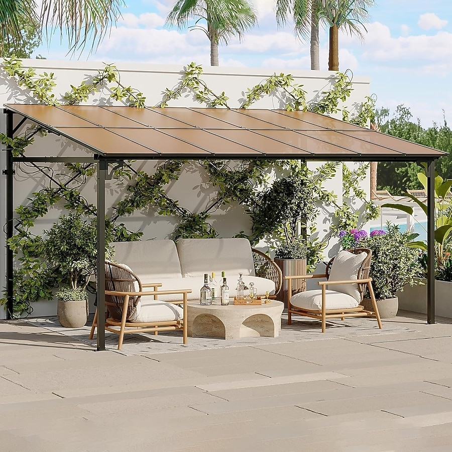 Lean To Gazebo Bronze Tinted Roof Modern Patio Shade Frame