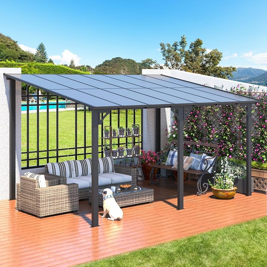Lean To Gazebo Ribbed Texture Modern Charcoal Outdoor Shelter