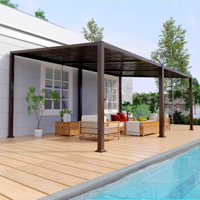 Lean To Pergola 12x20 Dimensions Dark Bronze Hardtop Pergola