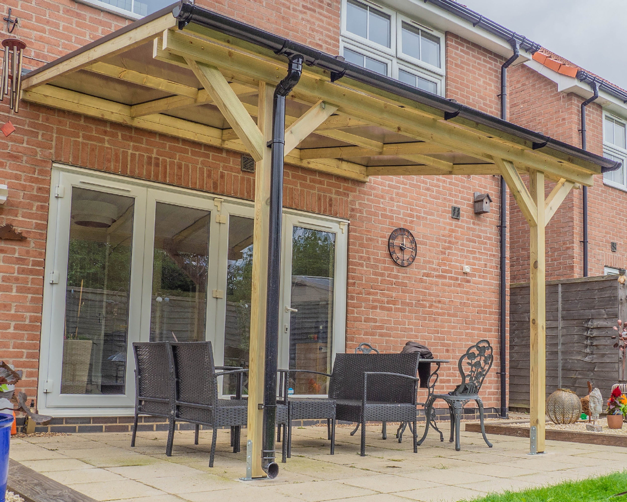 Lean To Pergola Natural Pine Integrated Drainage Patio Cover