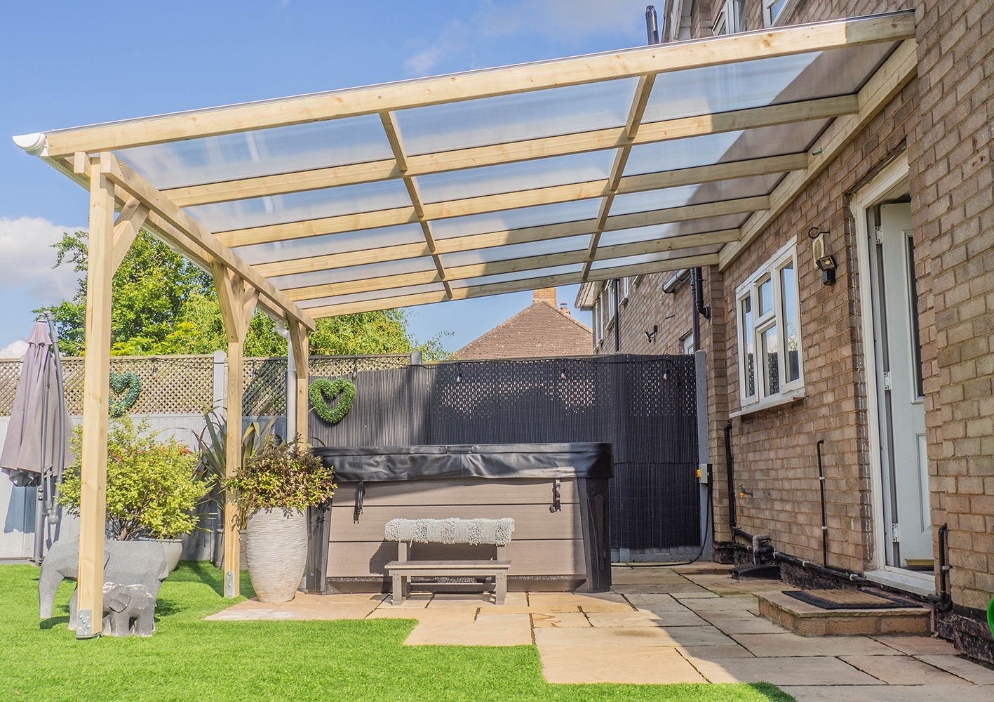 Lean To Pergola Polycarbonate Roofing Outdoor Hot Tub Shelter