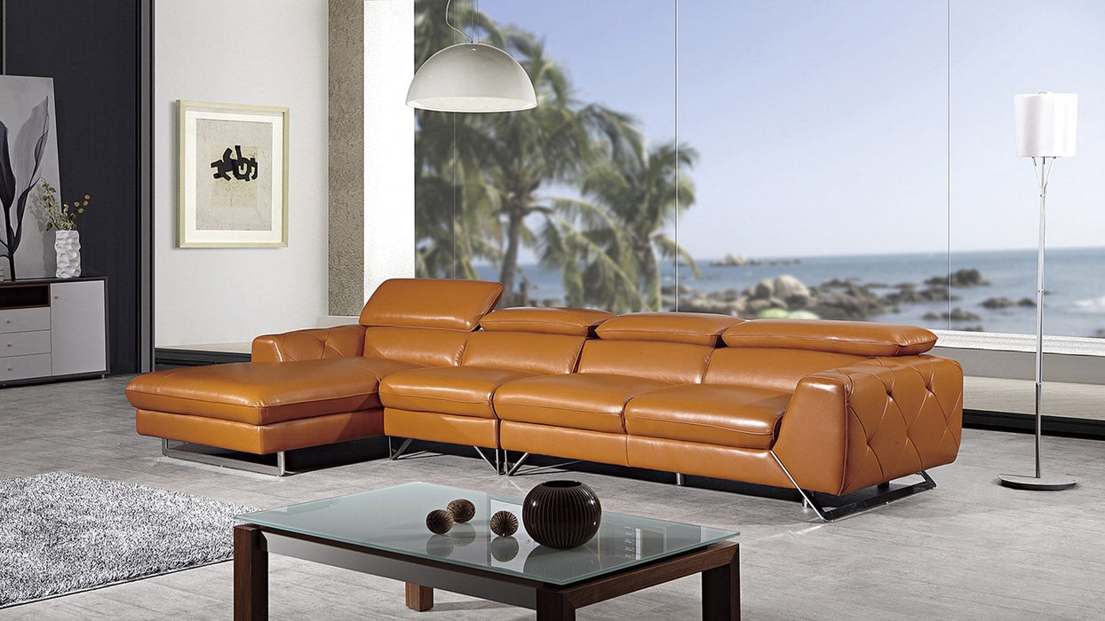 Leather Sectional Adjustable Headrests Diamond Tufted Arm