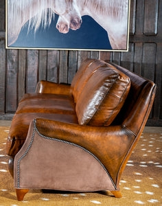 Leather Sofa Mixed Material Panels Western Leather Nailhead Sofa