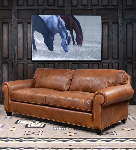 Leather Sofa Two-Cushion Seat and Cattleman Leather Sofa