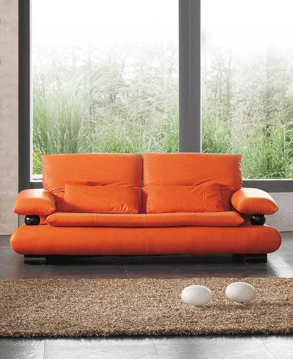 Leather Sofa with Bulbous Armrests Low Profile Seating