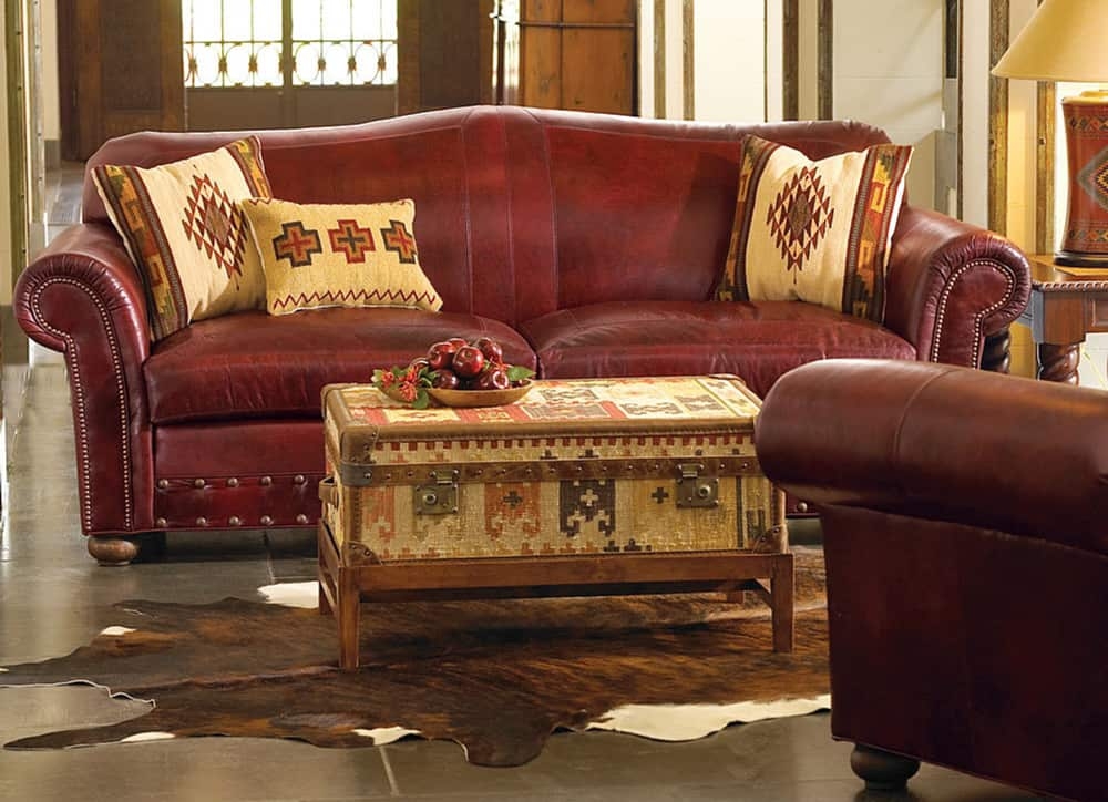 Leather Sofa with Trunk Coffee Table Western Leather Sofa Decor