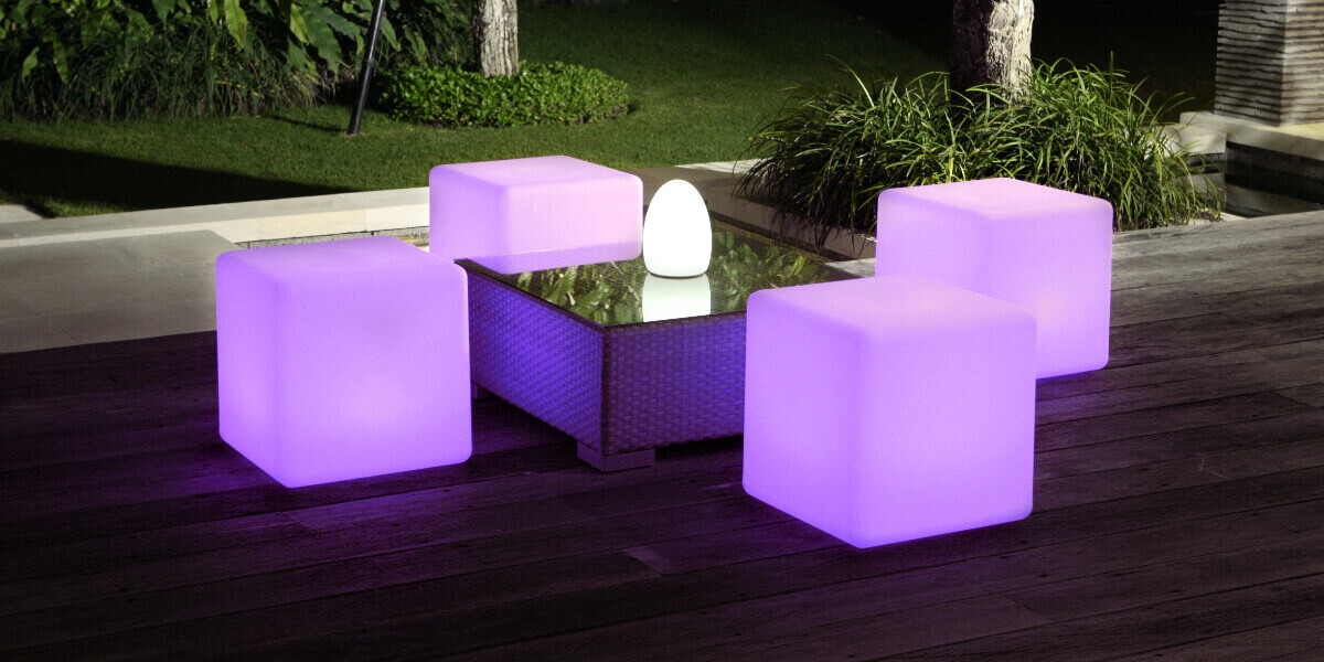 Led Cube Stool Purple Illuminated Outdoor Furniture Purple Glow