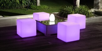 Led Cube Stool Purple Illuminated Outdoor Furniture Purple Glow