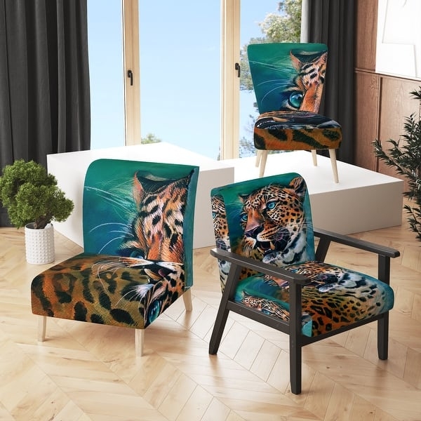 Leopard Portrait Accent Chair and Teal Animal Portrait Furniture
