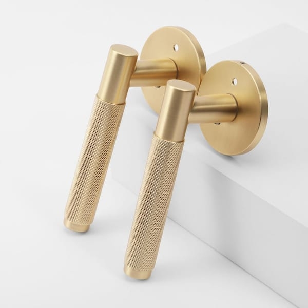 Lever Door Handle Round Rose Champagne Gold Grip