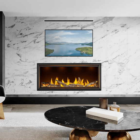Linear Gas Fireplace Bookmatched Wall 62 Inch Linear