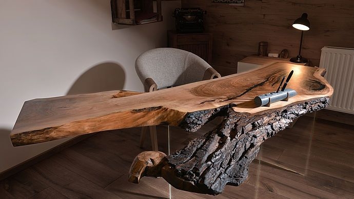 Live Edge Desk Floating Live Edge Desk with Invisible Legs Bark