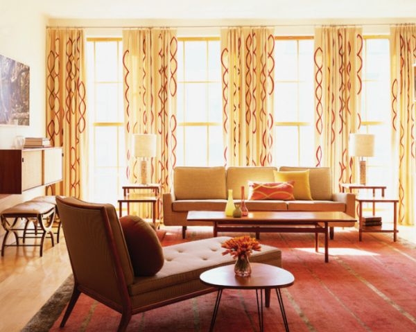 Living Room: Chain Link Pattern Mustard Yellow Panels