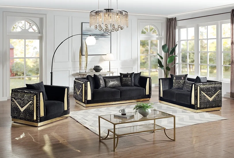 Living Room Set Chevron Arm Details Contemporary Glam Living Room