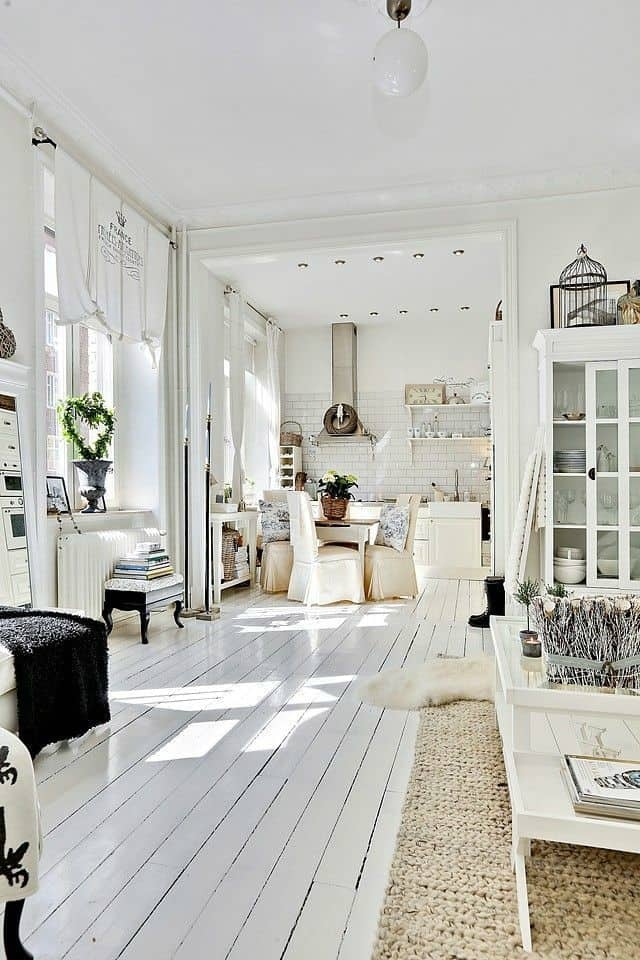 Living Room Set Painted Floorboards: scandinavian cottage living room.