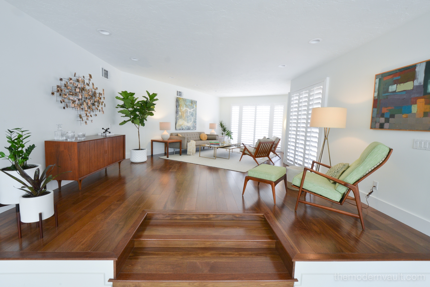 Living Room Set: Sunken Living Room Design in Walnut