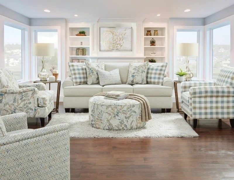 Living Room Set with Botanical Ottoman and Mercury Lamps