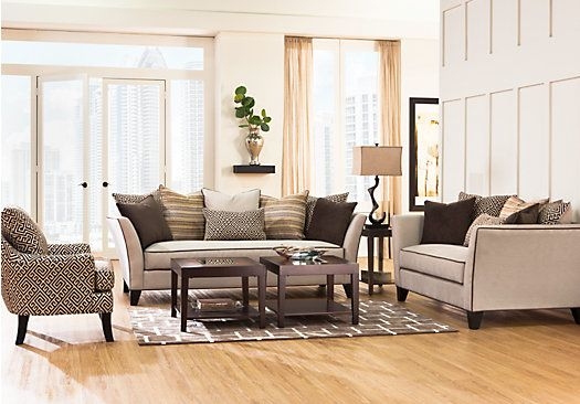 Living Room Set with Greek Key Pattern and Twin Coffee Tables