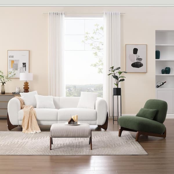 Living Room Set with Green Chair: Curved Velvet