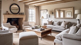 Living Room Set with Stone Fireplace Modern Cottage Look