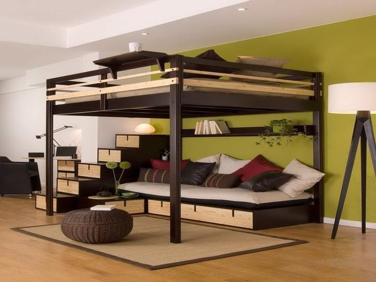 Loft Bed: Adult King Size with Storage Staircase and Lounge