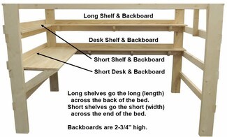 Loft Bed Desk with Integrated Backboards and Loft Bed Desk Accessories