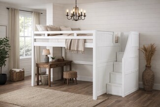 Loft Bed Farmhouse White Finish with Planked Shiplap Panels