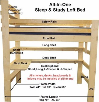 Loft Bed featuring Modular Installation and Customizable Loft Bed Desk