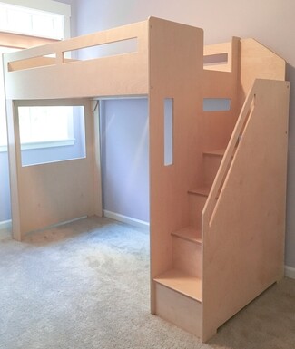 Loft Bed Natural Plywood Design with Recessed Handrail