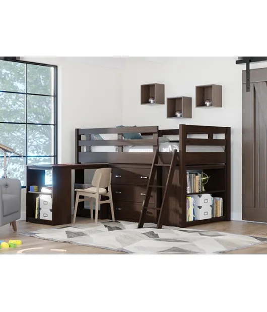 Loft Bed with Dark Walnut Stain and Walnut Loft Bed with Desk