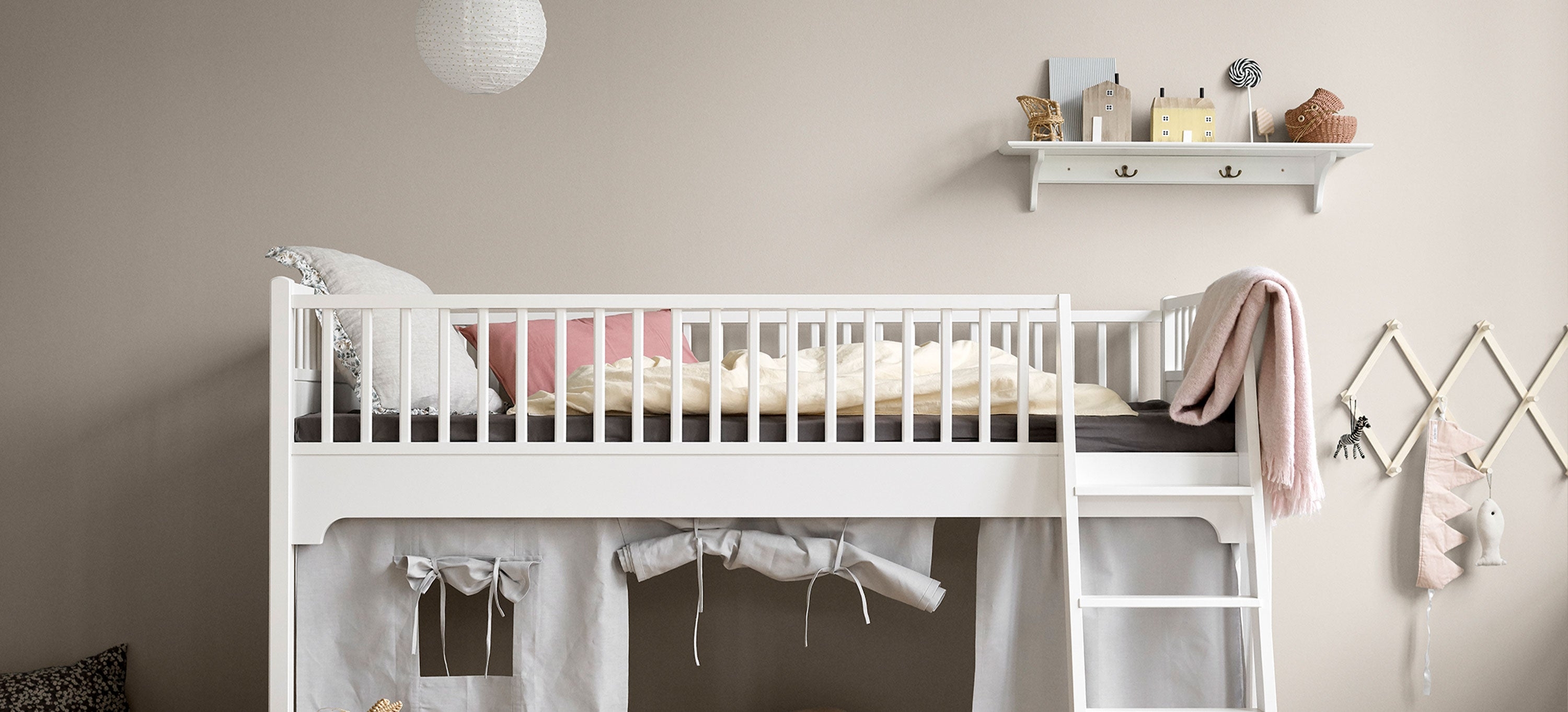 Loft Bed with Fabric Play Curtains and White Loft Bed with Tent