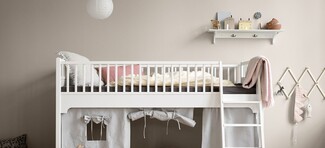 Loft Bed with Fabric Play Curtains and White Loft Bed with Tent