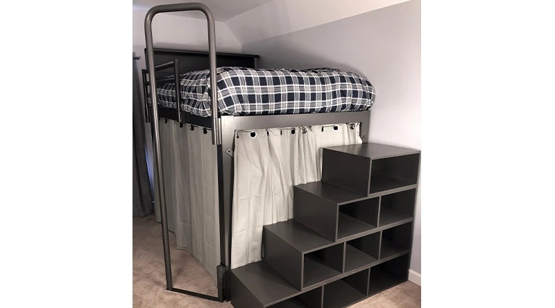 Loft Bed with Fire Pole Rail and Loft Bed with Storage Stairs